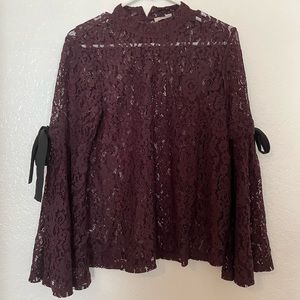 Loft plum lace top with sleeve ties